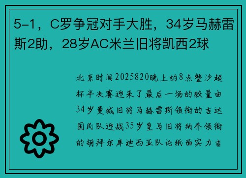 5-1，C罗争冠对手大胜，34岁马赫雷斯2助，28岁AC米兰旧将凯西2球